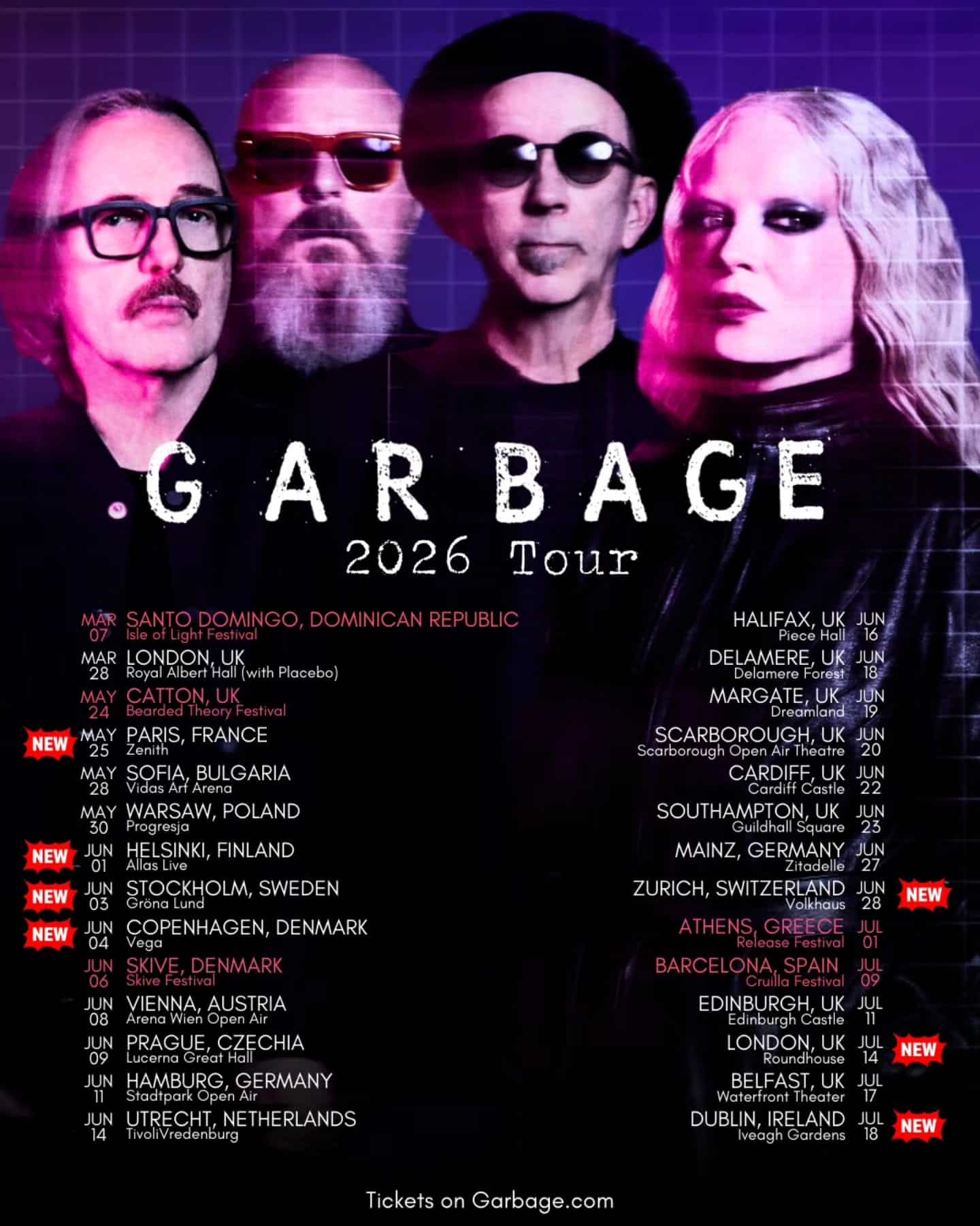 Garbage Announces Massive 2026 World Tour with New Dates Across Europe and Beyond